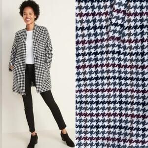 Old Navy Houndstooth Blazer Jacket Womens Large Preppy Casual Burgundy Brown
